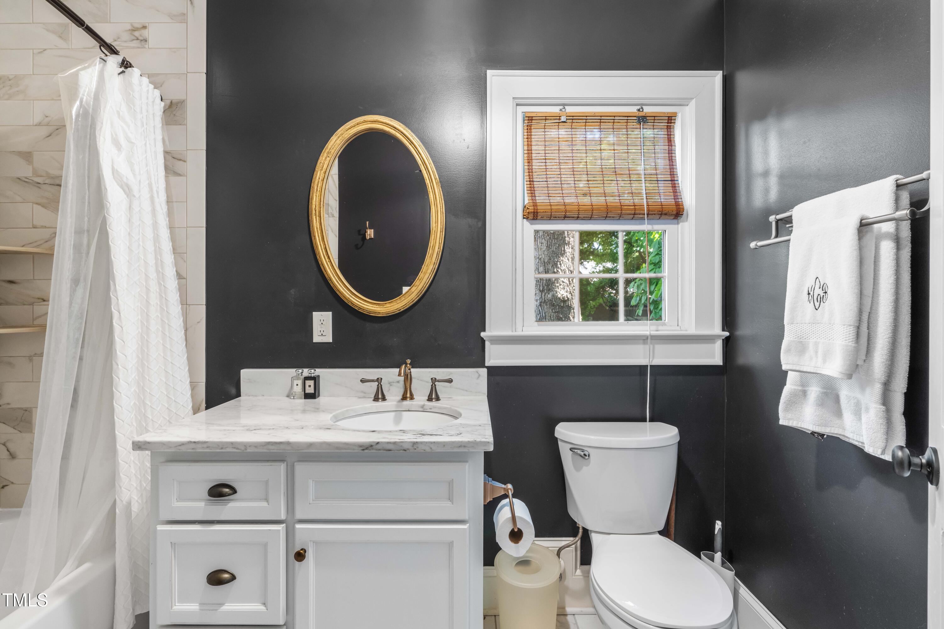 2725 Bedford Avenue Raleigh, NC 27607 - Photo 22 of 48 a bathroom with a toilet a sink a mirror a window and a window