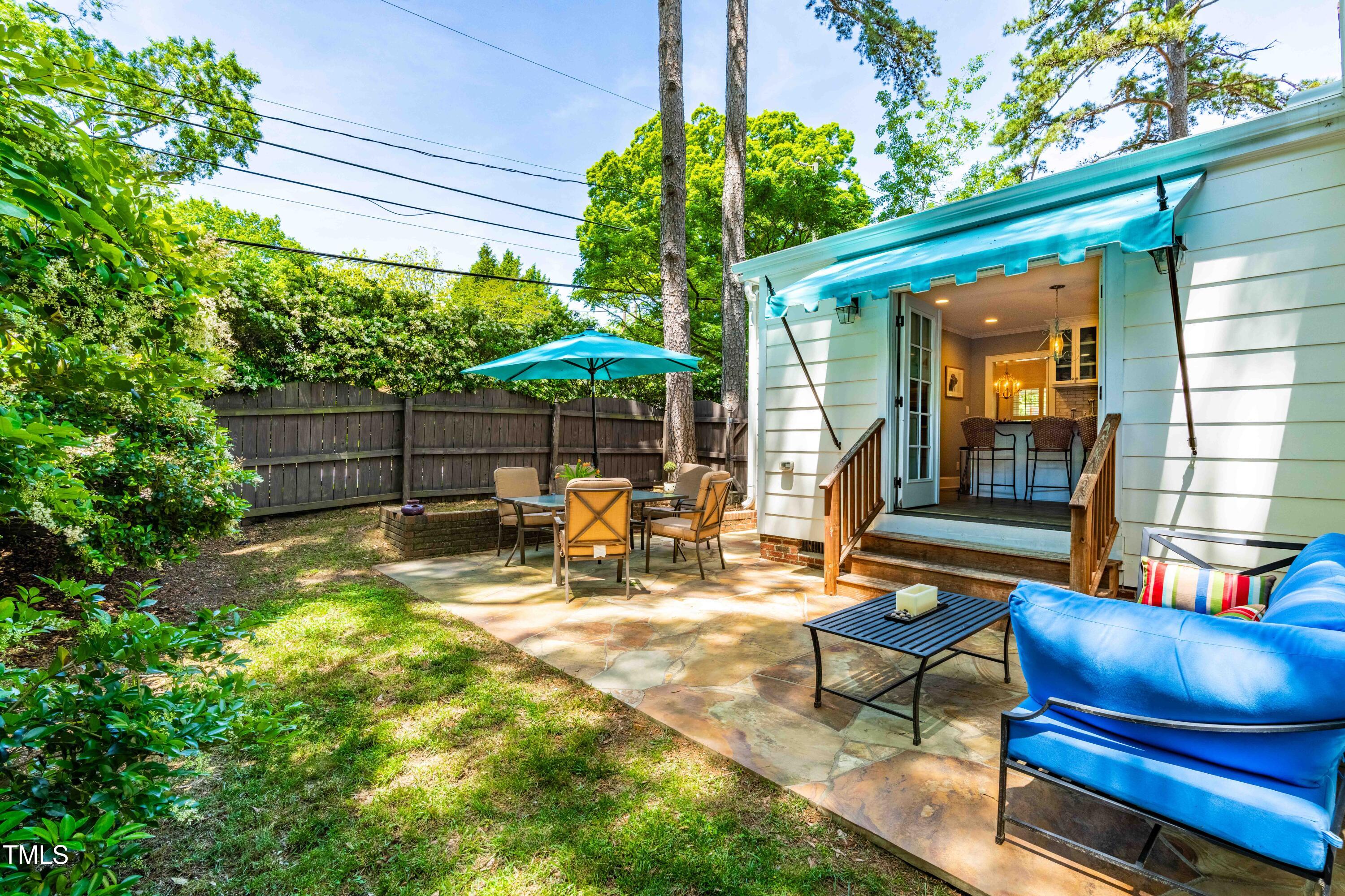 2725 Bedford Avenue Raleigh, NC 27607 - Photo 30 of 48 a view of a patio with table and chairs under an umbrella