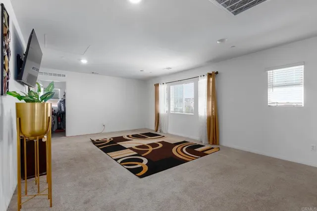 a living room with patio furniture and a potted plant
