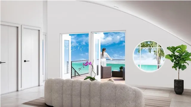 a bedroom with furniture and a potted plant