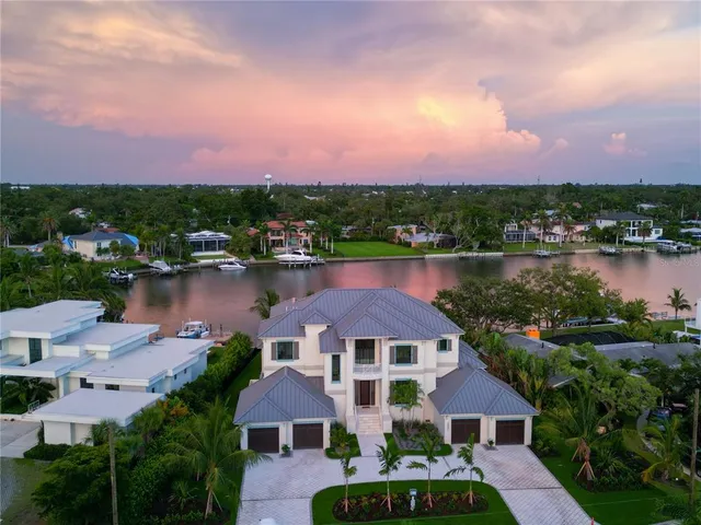 a view of a lake with a city view