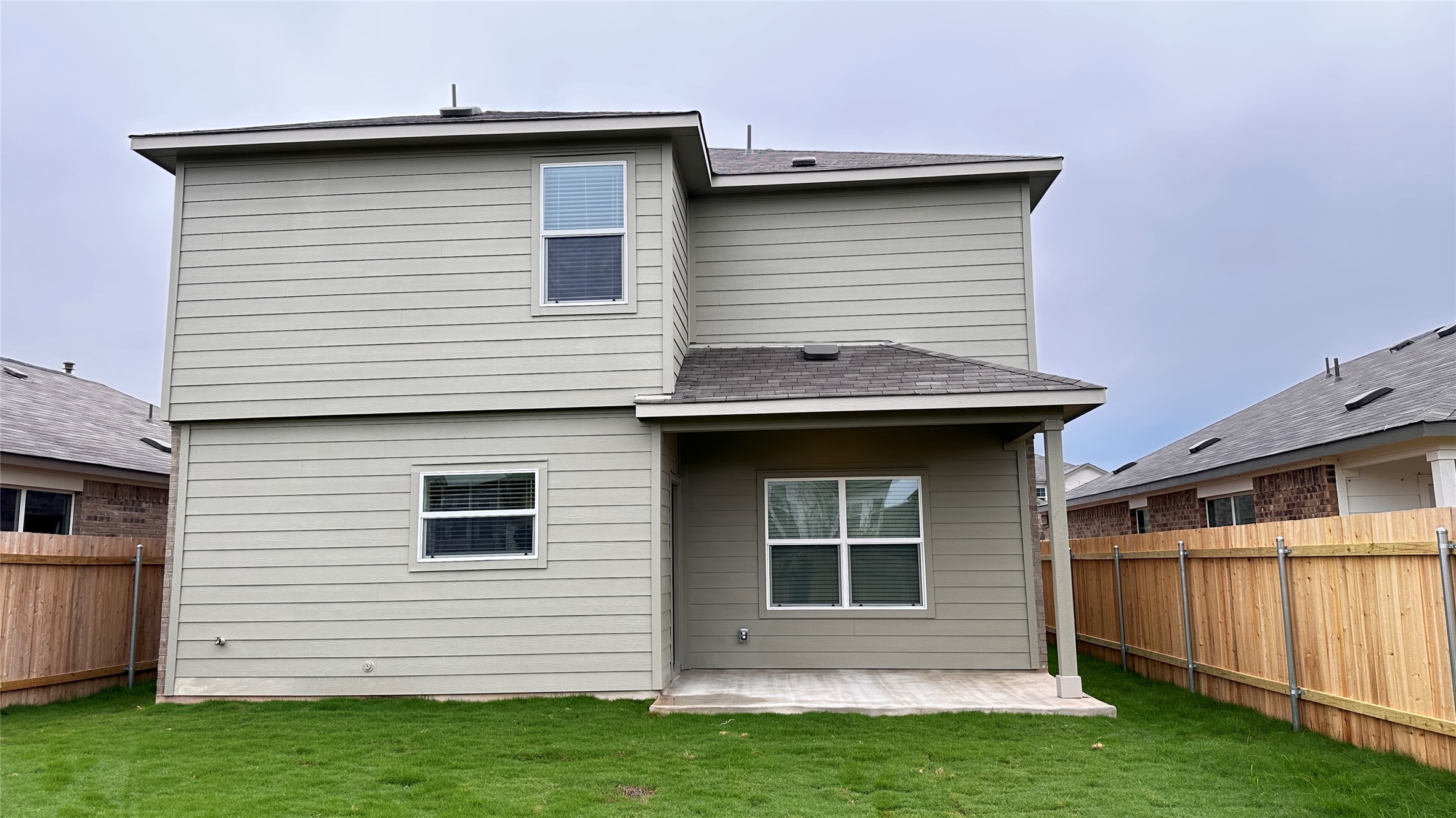 138 Milliner Loop Hutto, TX 78634 - Photo 35 of 36 Back of house with a fenced backyard, a patio area, and a shingled roof