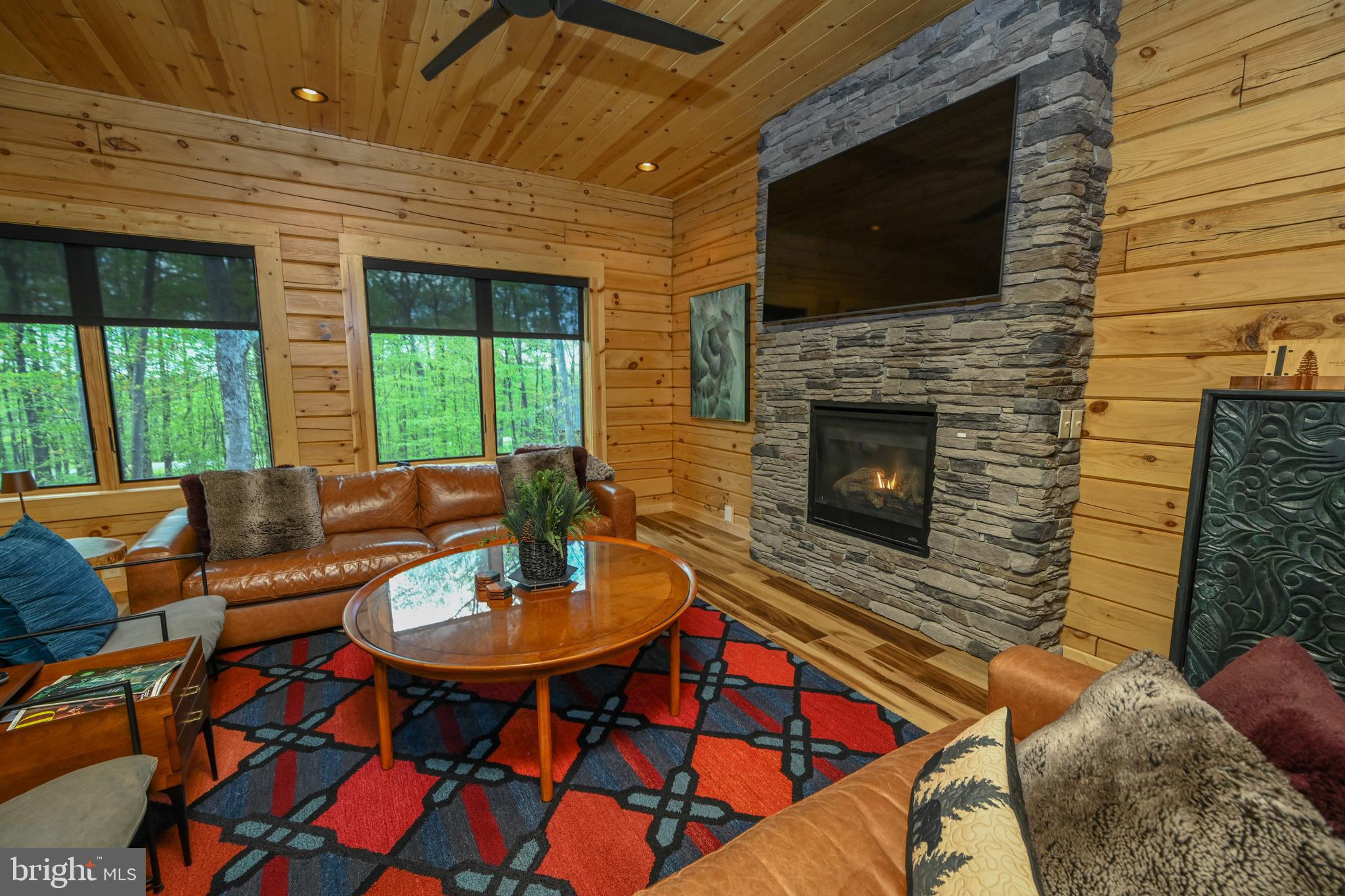 1067 North Camp Road McHenry, MD 21541 - Photo 7 of 81 a living room with patio furniture a flat screen tv and a fireplace