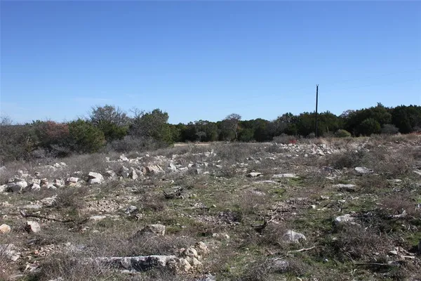 a view of a field with trees in background