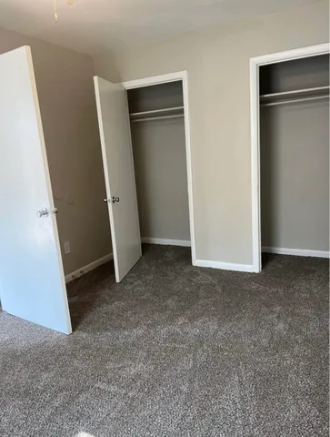 an empty room with a door