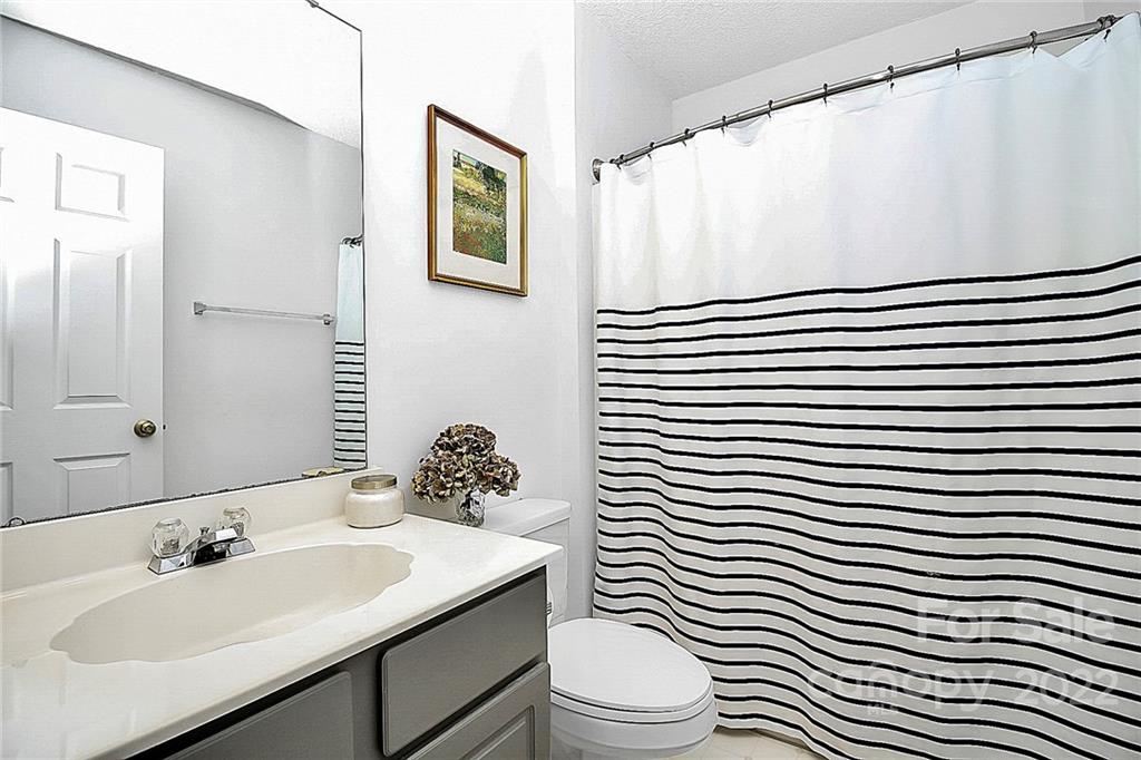 12403 Old Timber Road Charlotte, NC 28269 - Photo 21 of 33 a bathroom with a sink a toilet and shower curtain
