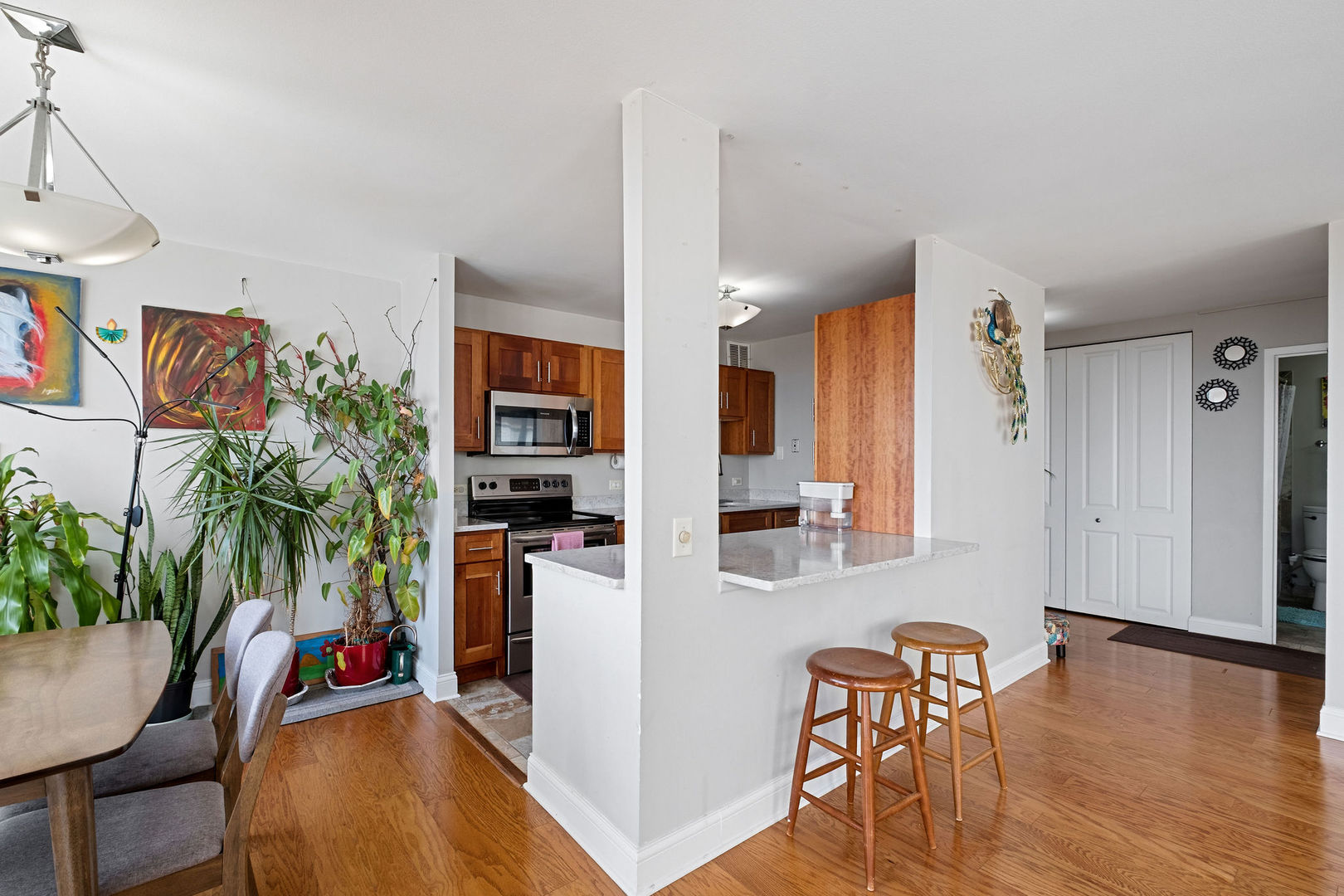 5445 North Sheridan Road, Unit 802 Chicago, IL 60640 - Photo 10 of 32 a living room with furniture and a potted plant