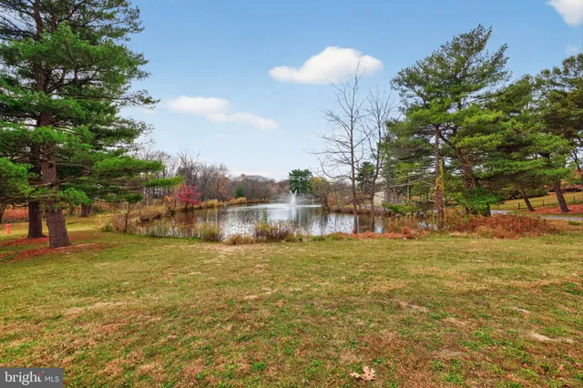 a view of a lake with houses in the background