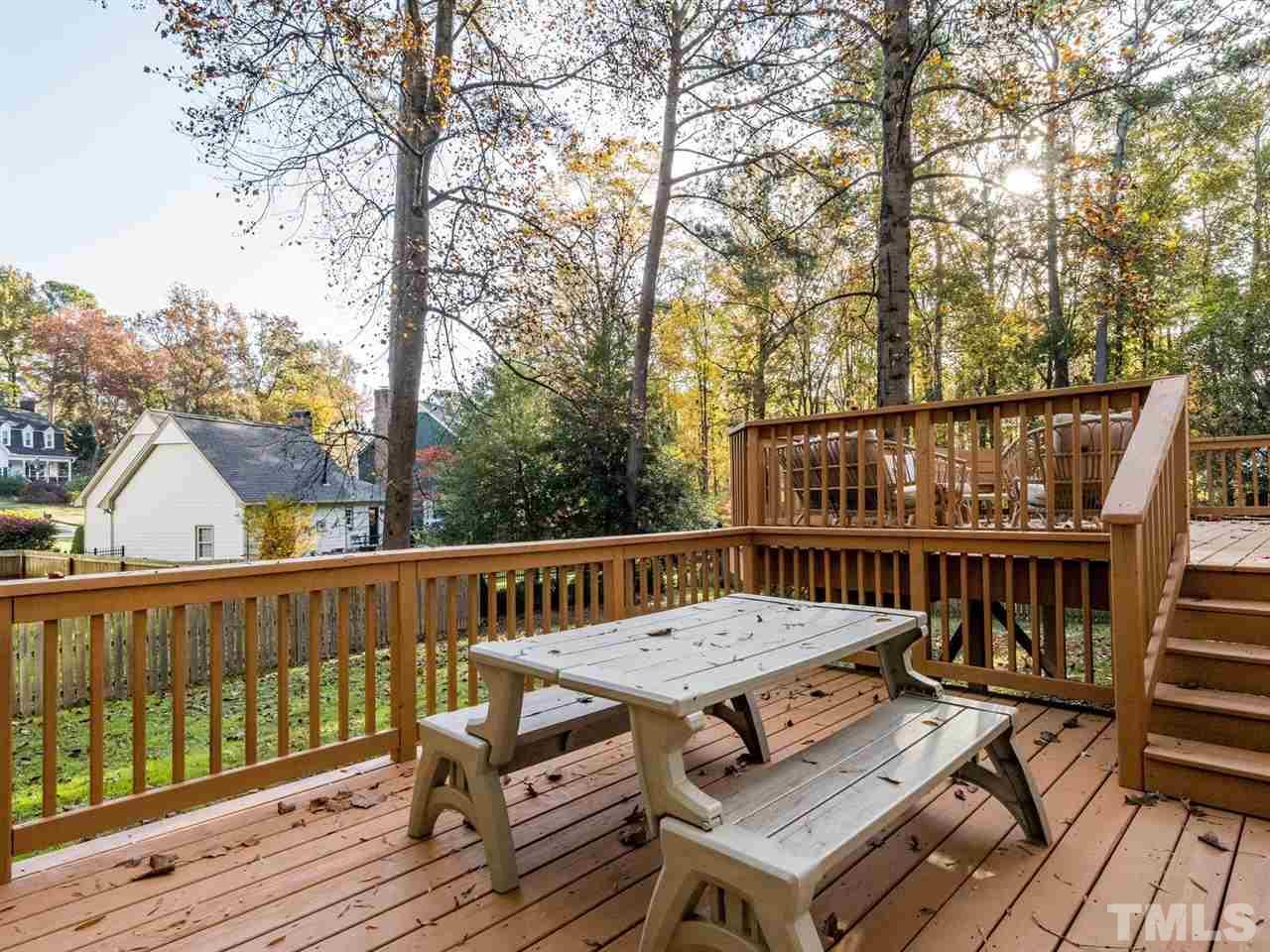 8508 Council Court Raleigh, NC 27615 - Photo 22 of 27 The two-tiered deck will provide a great space to entertain or just watch the back yard activities.