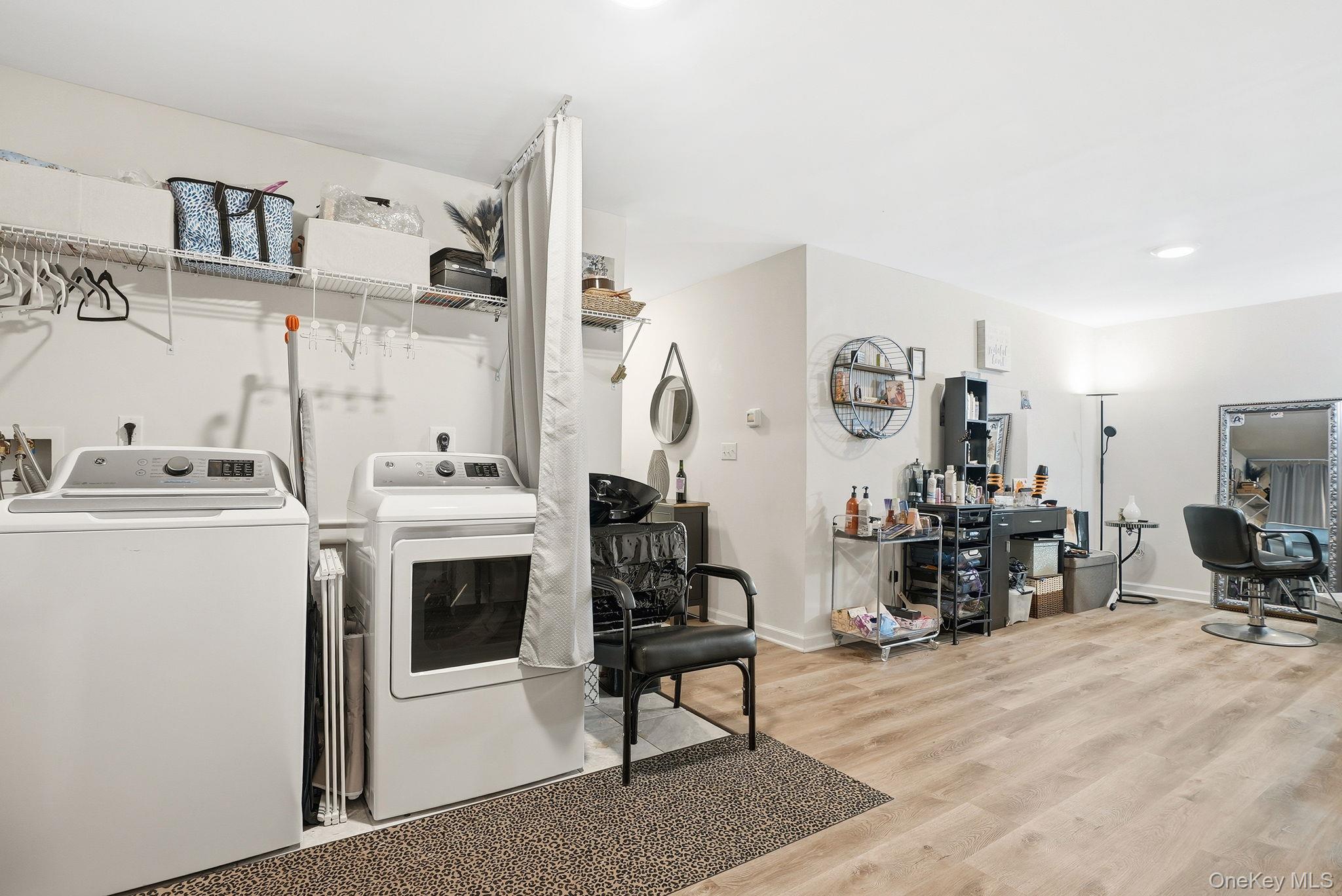 8 Muscoot River Road Granite Springs, NY 10527 - Photo 29 of 40 Basement Dedicated laundry area featuring white appliances and integrated wire shelving