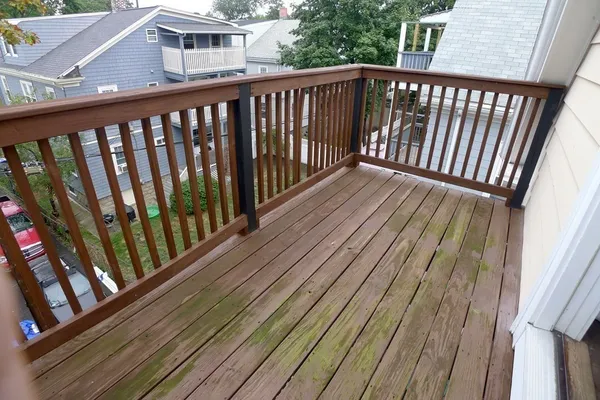 a view of wooden balcony
