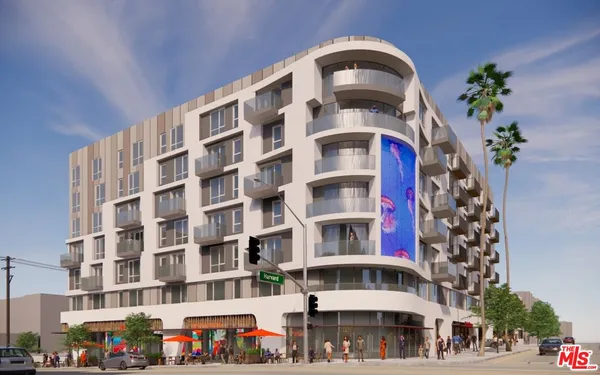 a front view of a multi story building