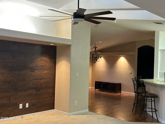 a view of a livingroom with a chandelier