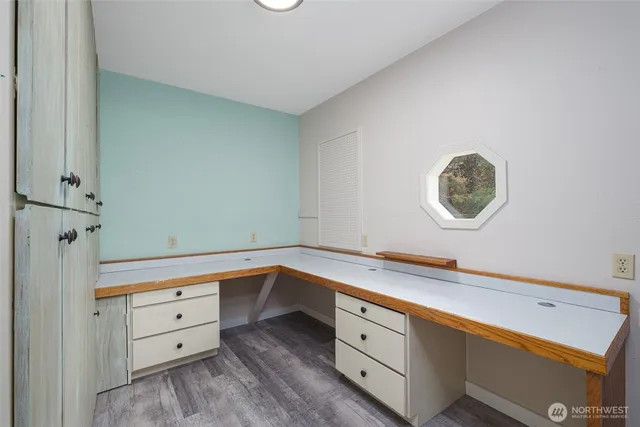 a view of a lake with a city