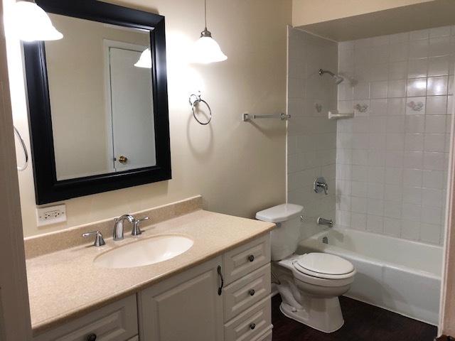 624 Quail Run Road Matteson, IL 60443 - Photo 12 of 30 a bathroom with a toilet a sink a mirror a bathtub and vanity