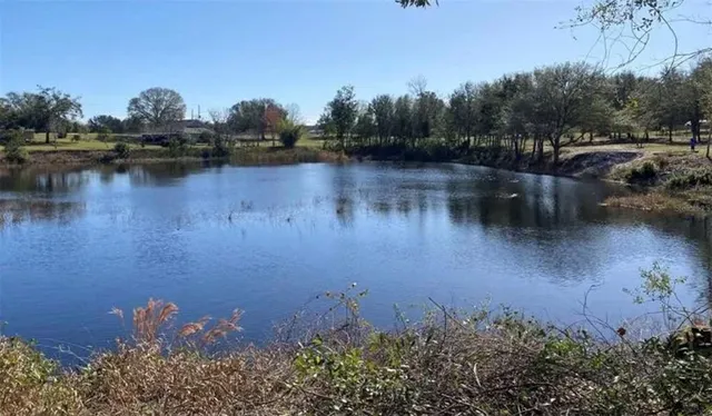 a view of a lake with houses