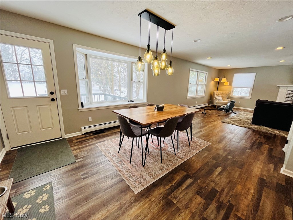 13655 Spring Street Burton, OH 44021 - Photo 25 of 48 Dining area featuring dark wood-type flooring and baseboard heating