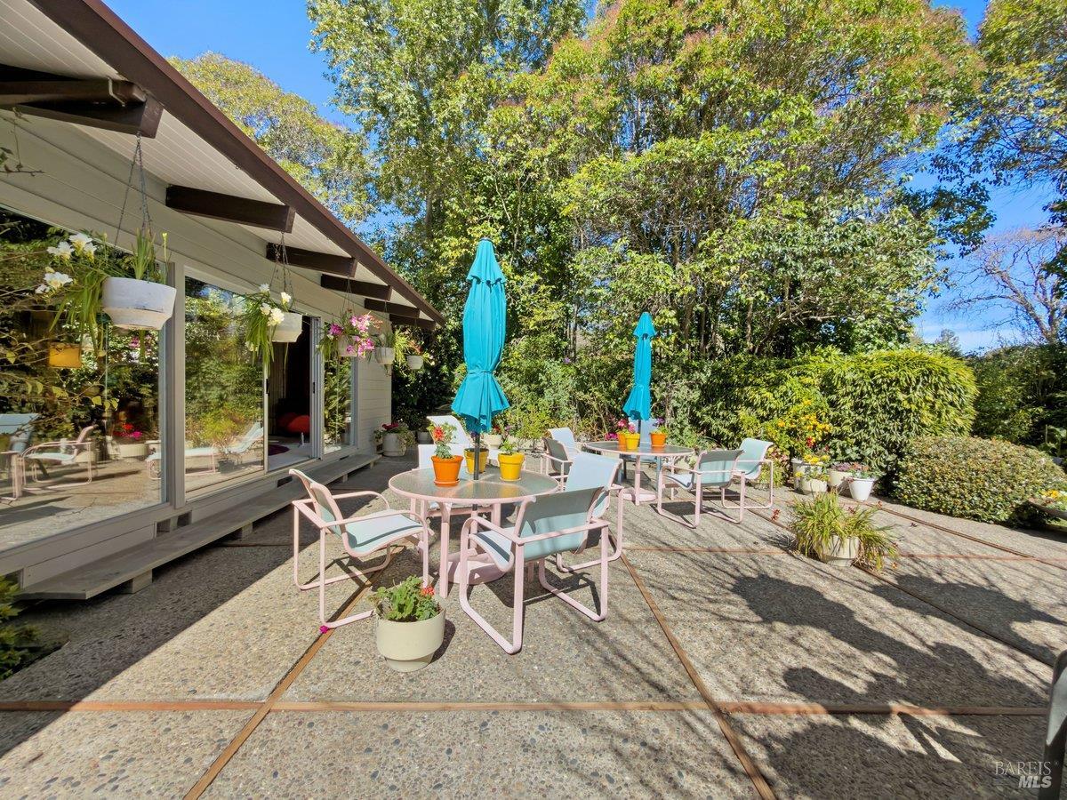 5 Mather Road San Anselmo, CA 94960 - Photo 42 of 58 a view of a patio with table and chairs and potted plants