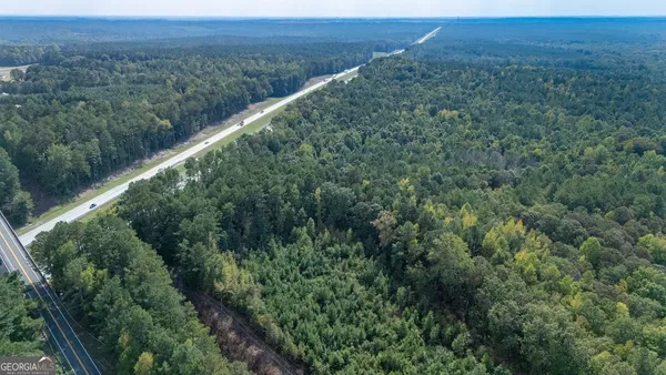a view of a green field with lots of trees