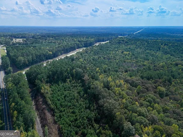 a view of a city with lush green forest