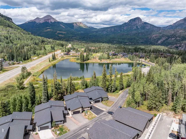 a view of a lake with a mountain in the background