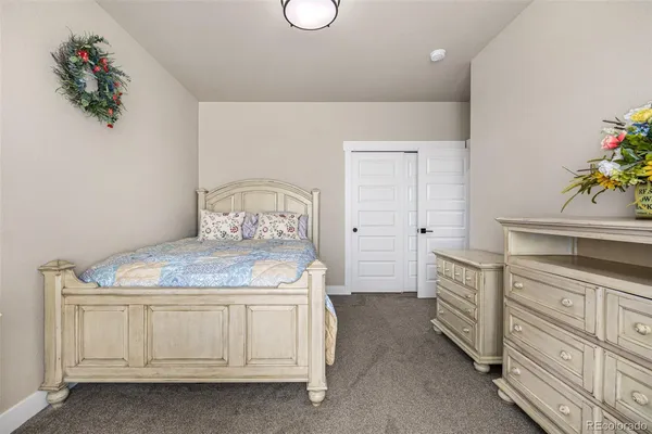 a bedroom with a bed and a dresser