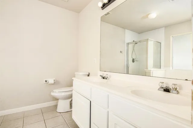 a bathroom with a sink a toilet and a large mirror