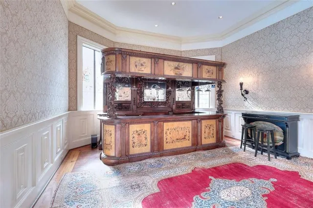 a view of a living room with a large window