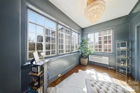 a view of a room with windows