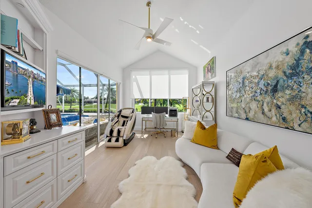 a view of a golf course with a lake