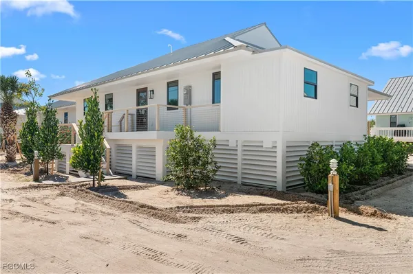 an outdoor space with furniture