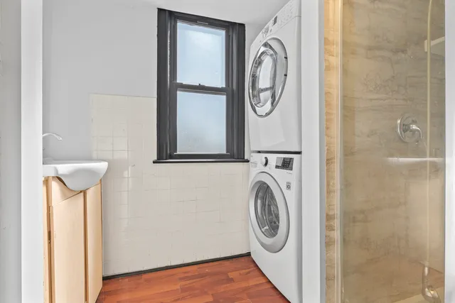 a utility room with dryer and washer