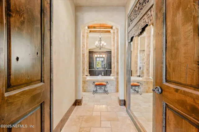 a view of a swimming pool with a lake view