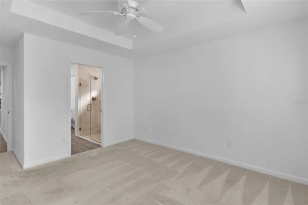 an empty room with a bathroom