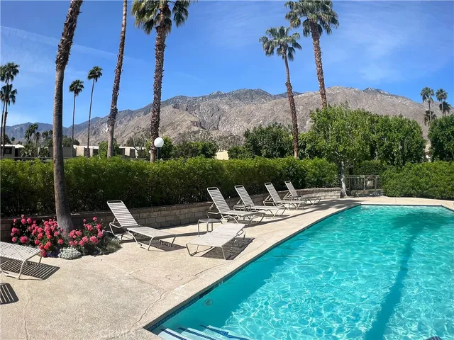 a view of a backyard with plants and patio