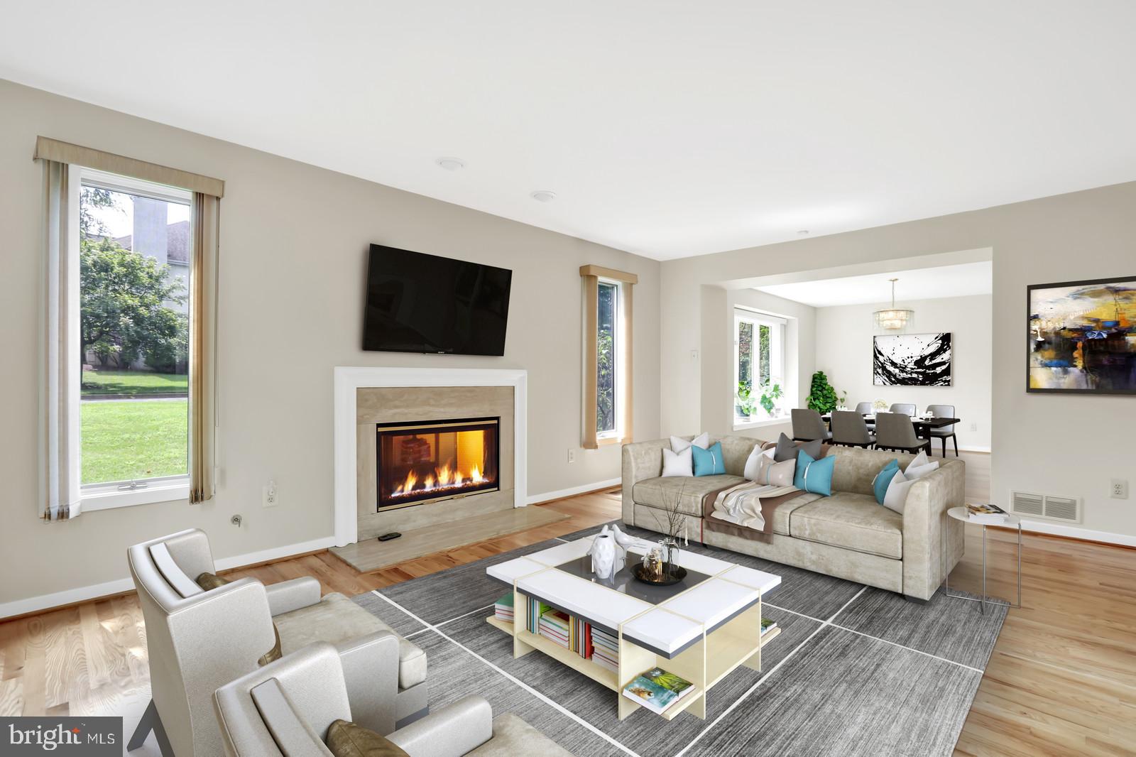 Virtually staged living room and dining room