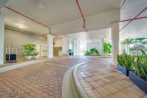 a view of a garden from a porch