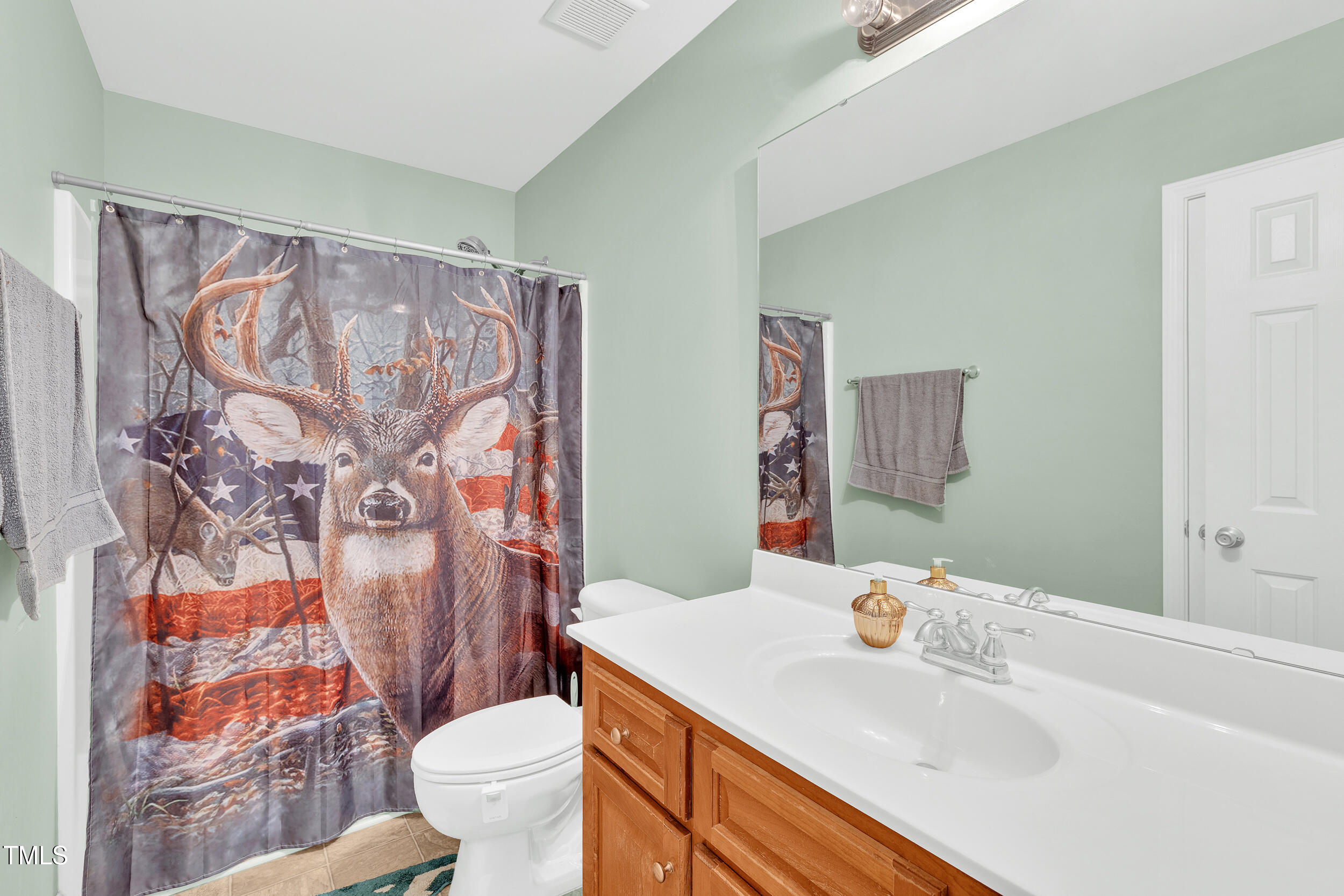 104 JJ Drive Benson, NC 27504 - Photo 7 of 20 a bathroom with a sink toilet and shower curtain