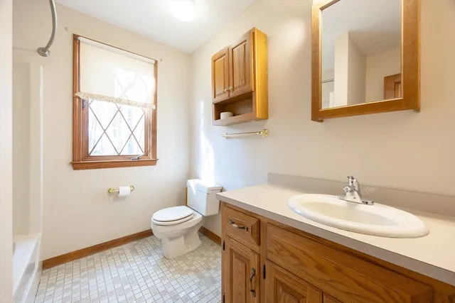 a bathroom with a sink a toilet and a mirror