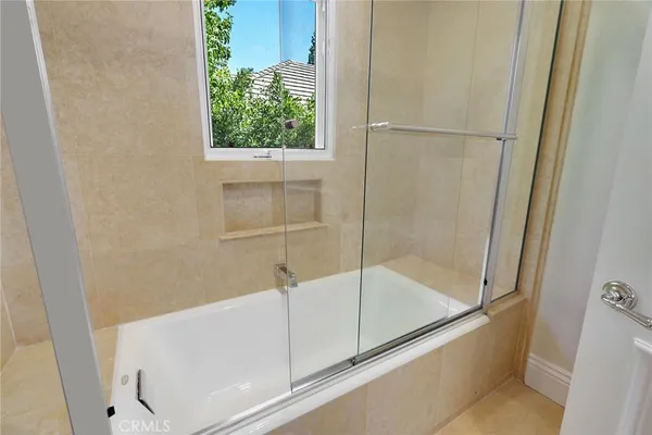 a bathroom with a bathtub