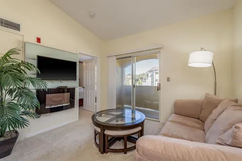 a living room with furniture flowerpot and a chandelier