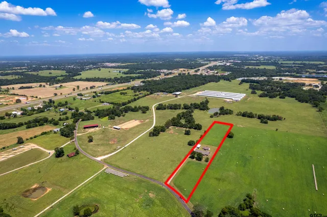 a view of a park with large trees