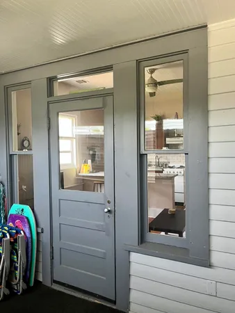 a bathroom with a mirror