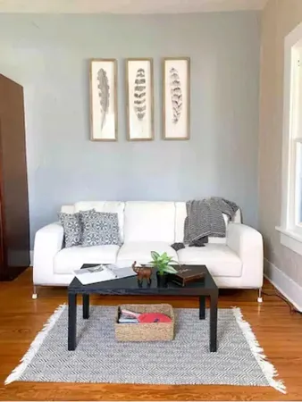 a living room with furniture and a rug