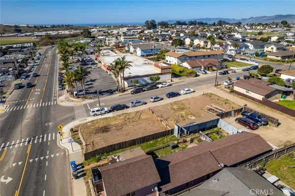 an aerial view of a building with outdoor space