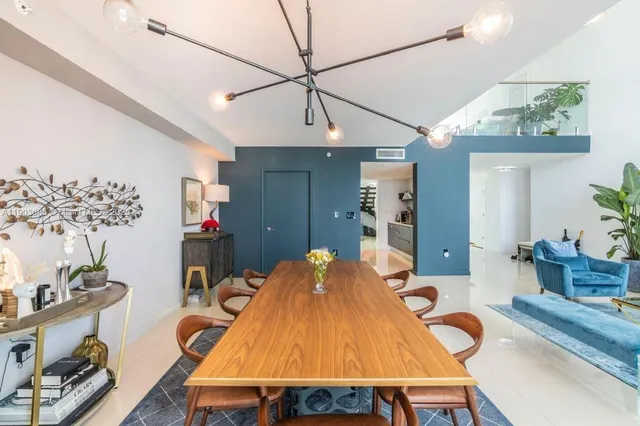 a dining room with wooden floor
