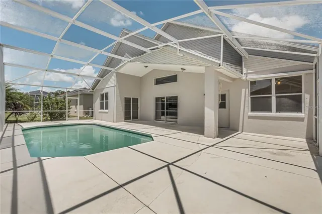 a view of a building with a large window