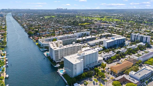 an aerial view of a house with a garden
