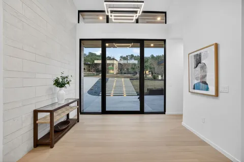 a living room with a large window