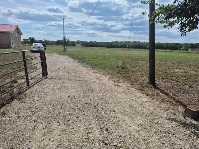 a view of a park with large trees